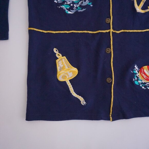 Vintage Chaus Sport Navy Embroidered Nautical Boating Sailing Button Cardigan S - Picture 7 of 13